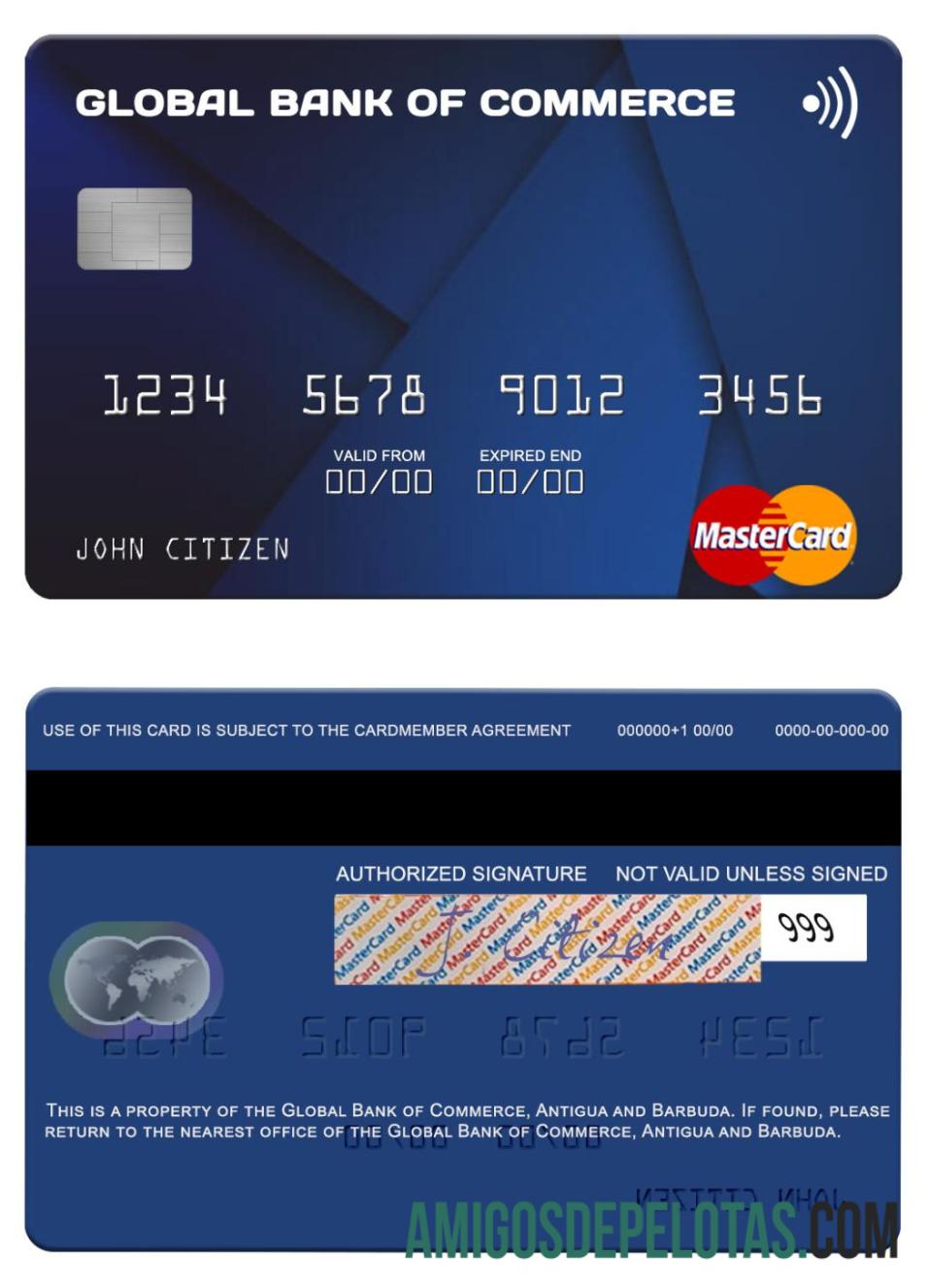 Mastercard do Banco Global de Comércio de Antígua e Barbuda baixar para verificação